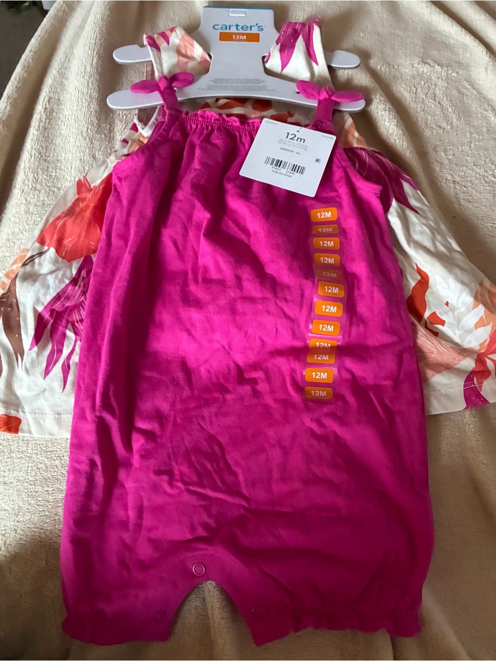 Carter's Hot Pink Sleeveless Baby Romper with Tie Straps